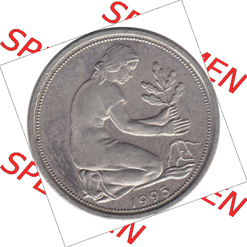 BRD Münze Deutschland Original Bild in PNG 1950-2001, Fünfzig 50 Pfennig 1993 G VS ausgeschnitten Farbe (1) - Das farbiges Digital Bild / Foto der 50 Pfennig Münze der... Sammlung