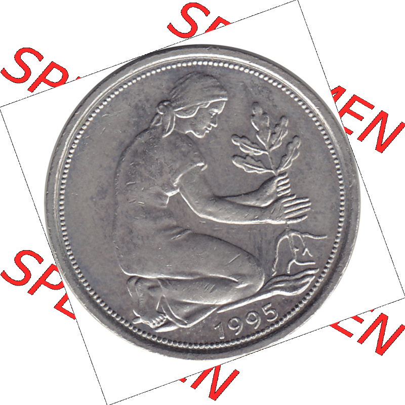 BRD Münze Deutschland Original Bild in PNG 1950-2001, Fünfzig 50 Pfennig 1995 D VS ausgeschnitten Farbe (1) - Das farbiges Digital Bild / Foto der 50 Pfennig Münze der... Sammlung