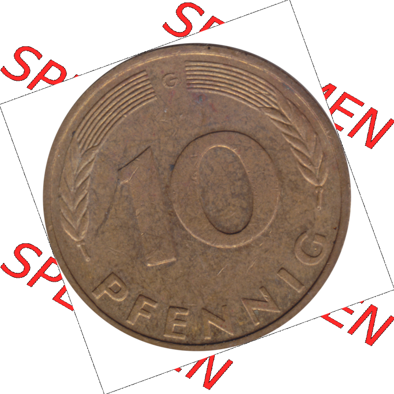 BRD Münze Deutschland Original Bild in PNG 1950-2001, Zehn 10 Pfennig 1990 G-01 RS ausgeschnitten Farbe (1) Sammlung