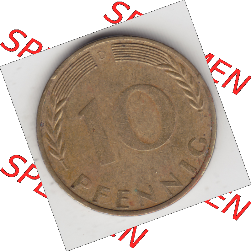 BRD Münze Deutschland Original Bild in PNG 1950-2001, Zehn 10 Pfennig 1970 D-01 Original Rückseite Farbe (1) Sammlung