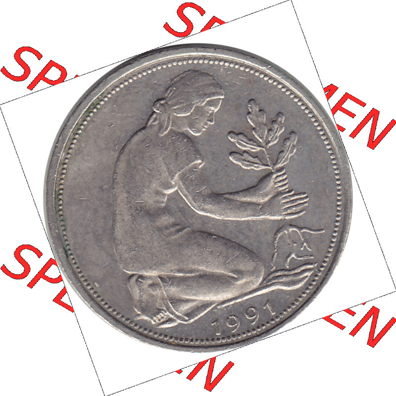 BRD Münze Deutschland Original Bild in PNG 1950-2001, Fünfzig 50 Pfennig 1991 G VS ausgeschnitten Farbe (1) - Das farbiges Digital Bild / Foto der 50 Pfennig Münze der... Sammlung