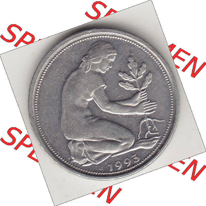 BRD Münze Deutschland Original Bild in PNG 1990-2001, Fünfzig 50 Pfennig 1993 A Original Vorderseite Farbe (1) - Das farbiges Digital Bild / Foto der 50 Pfennig Münze... Sammlung