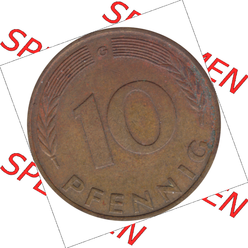 BRD Münze Deutschland Original Bild in PNG 1950-2001, Zehn 10 Pfennig 1980 G-01 RS ausgeschnitten Farbe (1) Sammlung