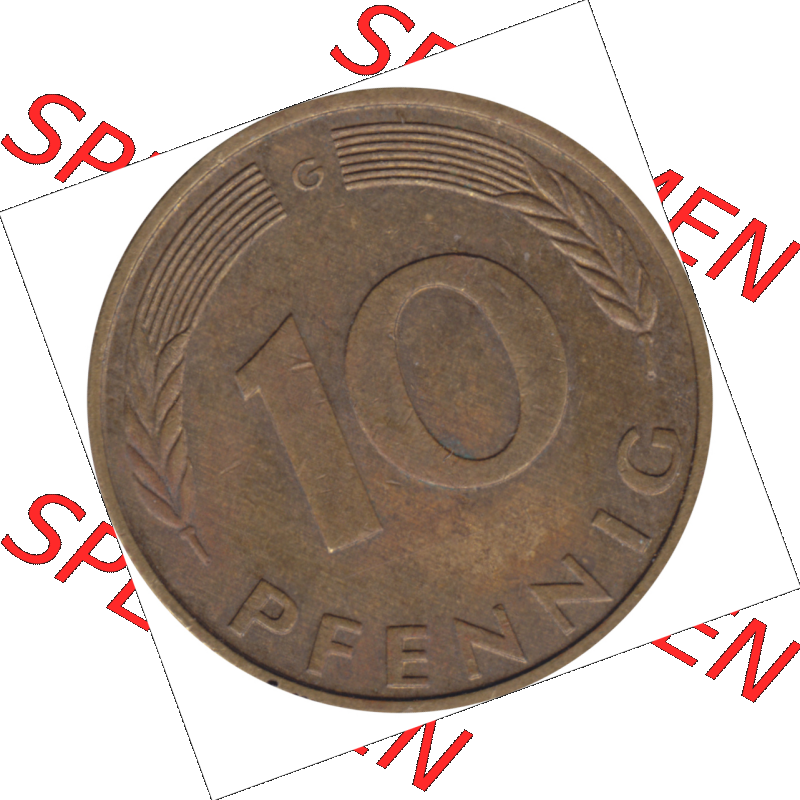 BRD Münze Deutschland Original Bild in PNG 1950-2001, Zehn 10 Pfennig 1993 G-01 RS ausgeschnitten Farbe (1) Sammlung