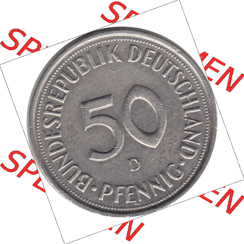 BRD Münze Deutschland Original Bild in PNG 1950-2001, Fünfzig 50 Pfennig 1993 D RS ausgeschnitten Farbe (1) - Das farbiges Digital Bild / Foto der 50 Pfennig Münze der... Sammlung