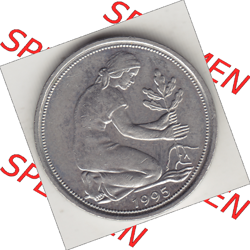 BRD Münze Deutschland Original Bild in PNG 1950-2001, Fünfzig 50 Pfennig 1995 D Original Vorderseite Farbe (1) - Das farbiges Digital Bild / Foto der 50 Pfennig Münze... Sammlung