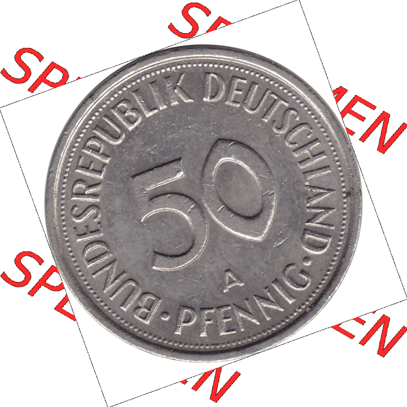 BRD Münze Deutschland Original Bild in PNG 1990-2001, Fünfzig 50 Pfennig 1991 A RS ausgeschnitten Farbe (1) - Das farbiges Digital Bild / Foto der 50 Pfennig Münze der... Sammlung