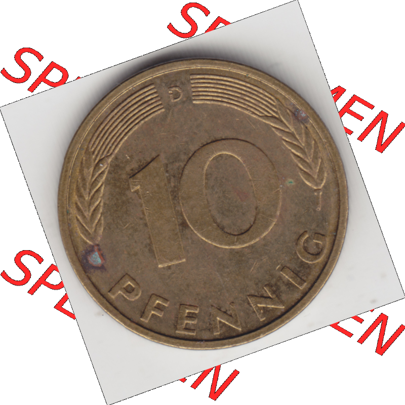 BRD Münze Deutschland Original Bild in PNG 1950-2001, Zehn 10 Pfennig 1995 D-12 Original Rückseite Farbe (1) Sammlung
