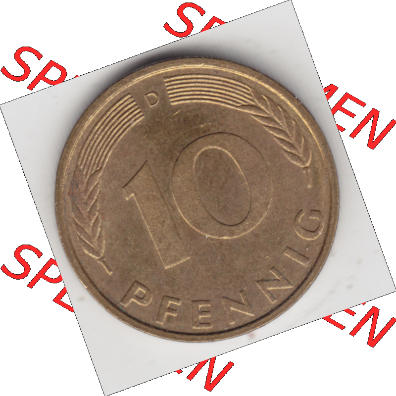BRD Münze Deutschland Original Bild in PNG 1950-2001, Zehn 10 Pfennig 1995 D-03 Original Rückseite Farbe (1) Sammlung