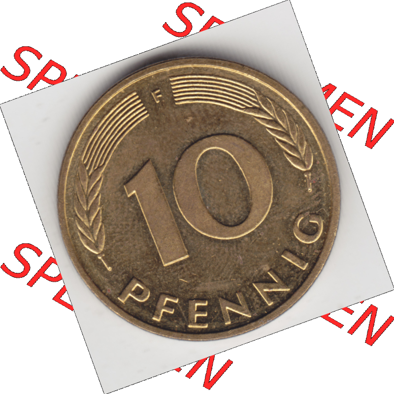 BRD Münze Deutschland Original Bild in PNG 1950-2001, Zehn 10 Pfennig 1995 F-04 Original Rückseite Farbe (1) Sammlung