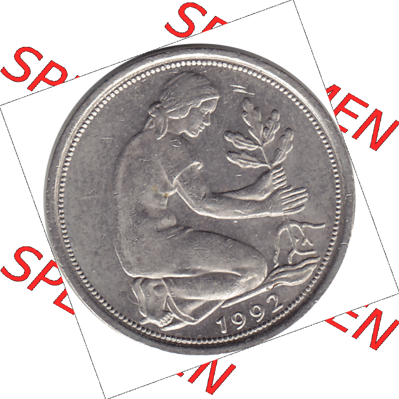 BRD Münze Deutschland Original Bild in PNG 1950-2001, Fünfzig 50 Pfennig 1992 F VS ausgeschnitten Farbe (1) - Das farbiges Digital Bild / Foto der 50 Pfennig Münze der... Sammlung