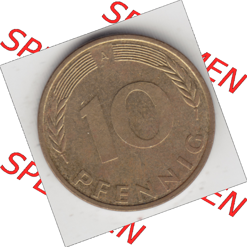 BRD Münze Deutschland Original Bild in PNG 1950-2001, Zehn 10 Pfennig 1995 F-03 Original Rückseite Farbe (1) Sammlung