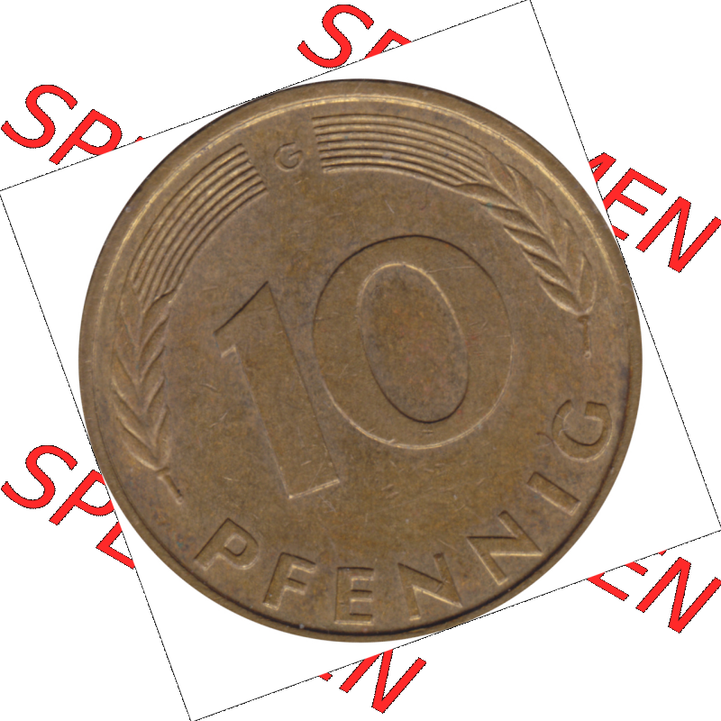 BRD Münze Deutschland Original Bild in PNG 1950-2001, Zehn 10 Pfennig 1989 G-01 RS ausgeschnitten Farbe (1) Sammlung