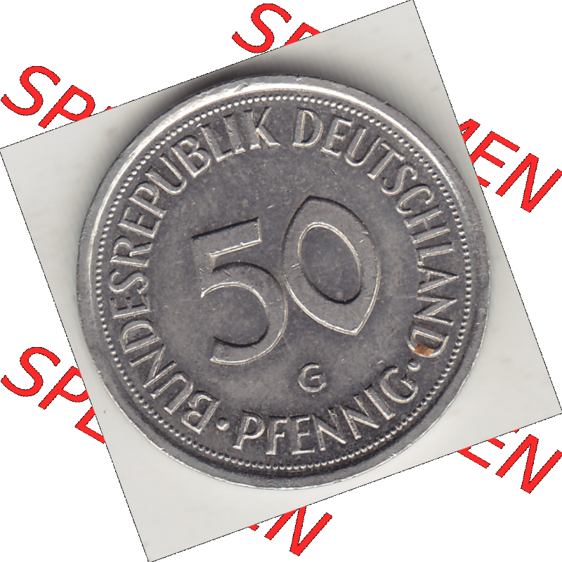 BRD Münze Deutschland Original Bild in PNG 1950-2001, Fünfzig 50 Pfennig 1994 G Original Rückseite Farbe (1) - Das farbiges Digital Bild / Foto der 50 Pfennig Münze... Sammlung