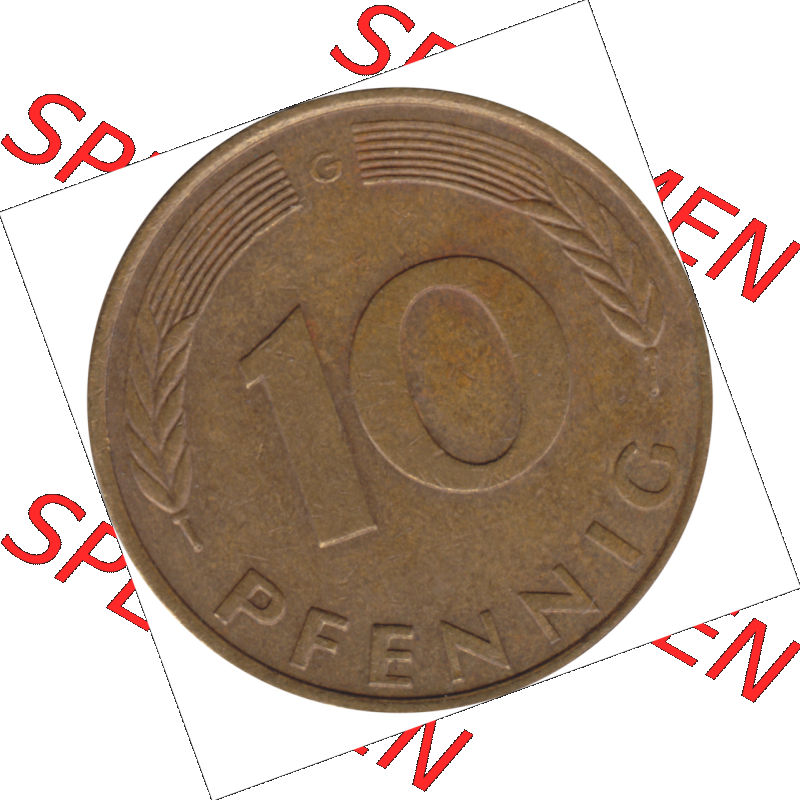 BRD Münze Deutschland Original Bild in PNG 1950-2001, Zehn 10 Pfennig 1979 G-01 RS ausgeschnitten Farbe (1) Sammlung