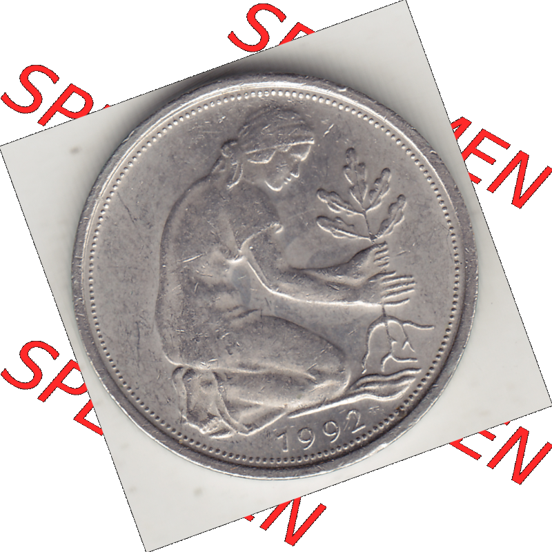 BRD Münze Deutschland Original Bild in PNG 1990-2001, Fünfzig 50 Pfennig 1992 A Original Vorderseite Farbe (1) - Das farbiges Digital Bild / Foto der 50 Pfennig Münze... Sammlung