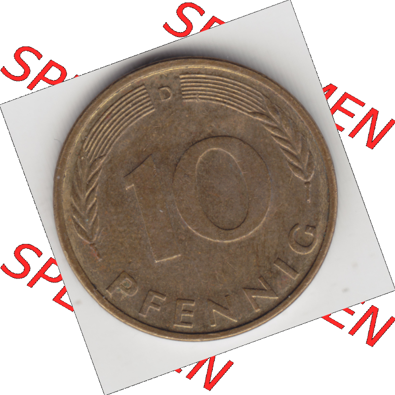 BRD Münze Deutschland Original Bild in PNG 1950-2001, Zehn 10 Pfennig 1986 D-07 Original Rückseite Farbe (1) Sammlung