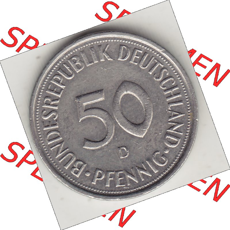 BRD Münze Deutschland Original Bild in PNG 1950-2001, Fünfzig 50 Pfennig 1993 D Original Rückseite Farbe (1) - Das farbiges Digital Bild / Foto der 50 Pfennig Münze... Sammlung
