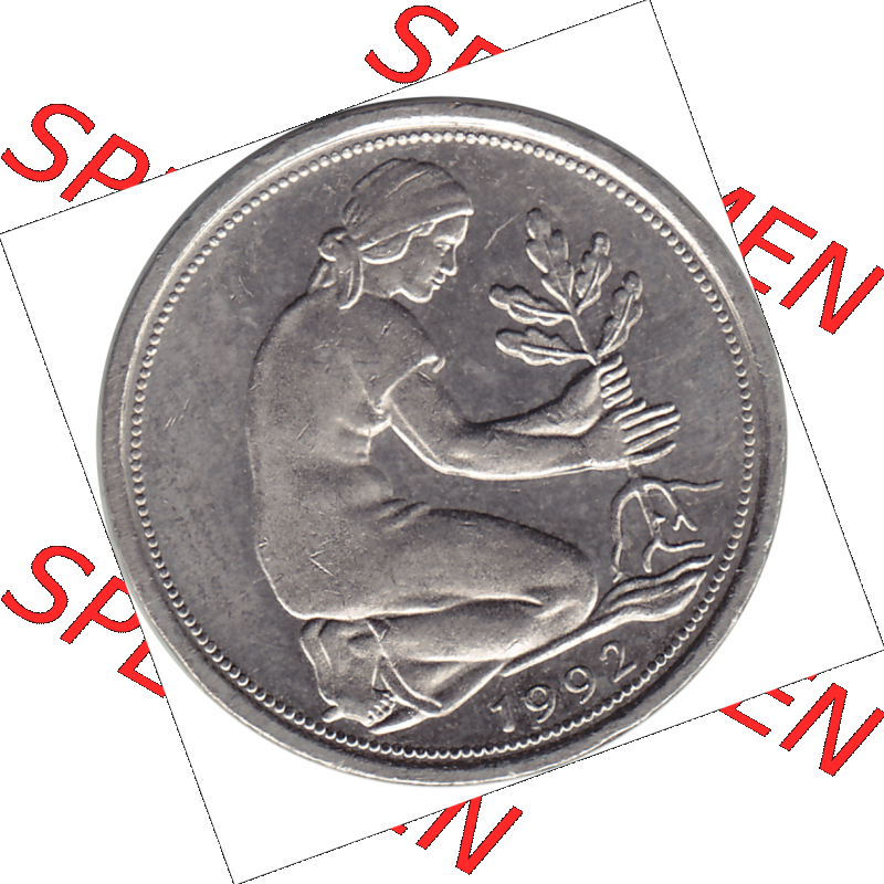 BRD Münze Deutschland Original Bild in PNG 1950-2001, Fünfzig 50 Pfennig 1992 G VS ausgeschnitten Farbe (1) - Das farbiges Digital Bild / Foto der 50 Pfennig Münze der... Sammlung