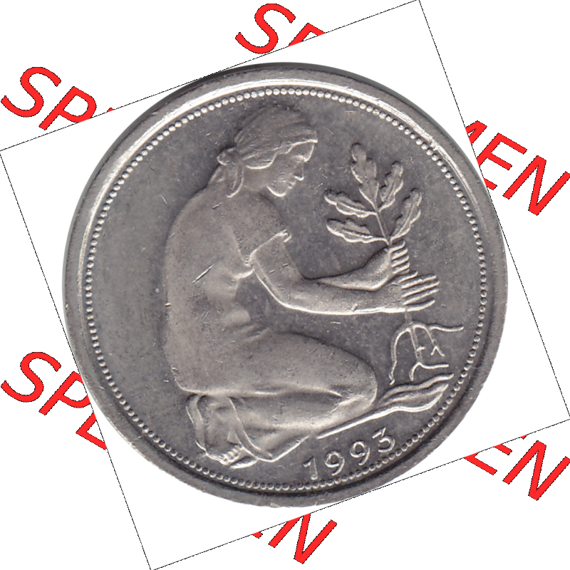 BRD Münze Deutschland Original Bild in PNG 1950-2001, Fünfzig 50 Pfennig 1993 F VS ausgeschnitten Farbe (1) - Das farbiges Digital Bild / Foto der 50 Pfennig Münze der... Sammlung