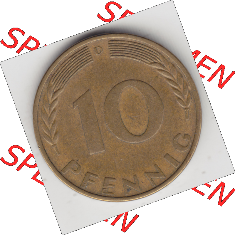 BRD Münze Deutschland Original Bild in PNG 1950-2001, Zehn 10 Pfennig 1969 D-01 Original Rückseite Farbe (1) Sammlung