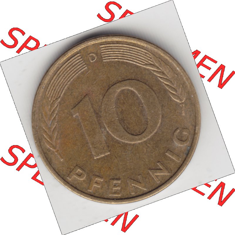 BRD Münze Deutschland Original Bild in PNG 1950-2001, Zehn 10 Pfennig 1990 D-01 Original Rückseite Farbe (1) Sammlung