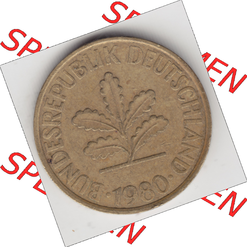 BRD Münze Deutschland Original Bild in PNG 1950-2001, Zehn 10 Pfennig 1980 J-01 Original Vorderseite Farbe (1) Sammlung