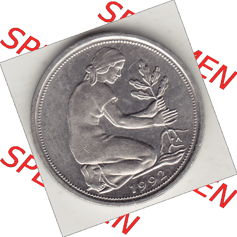 BRD Münze Deutschland Original Bild in PNG 1950-2001, Fünfzig 50 Pfennig 1992 G Original Vorderseite Farbe (1) - Das farbiges Digital Bild / Foto der 50 Pfennig Münze... Sammlung