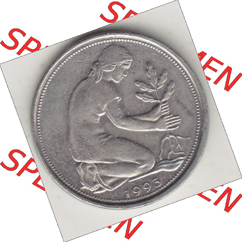 BRD Münze Deutschland Original Bild in PNG 1950-2001, Fünfzig 50 Pfennig 1993 D Original Vorderseite Farbe (1) - Das farbiges Digital Bild / Foto der 50 Pfennig Münze... Sammlung