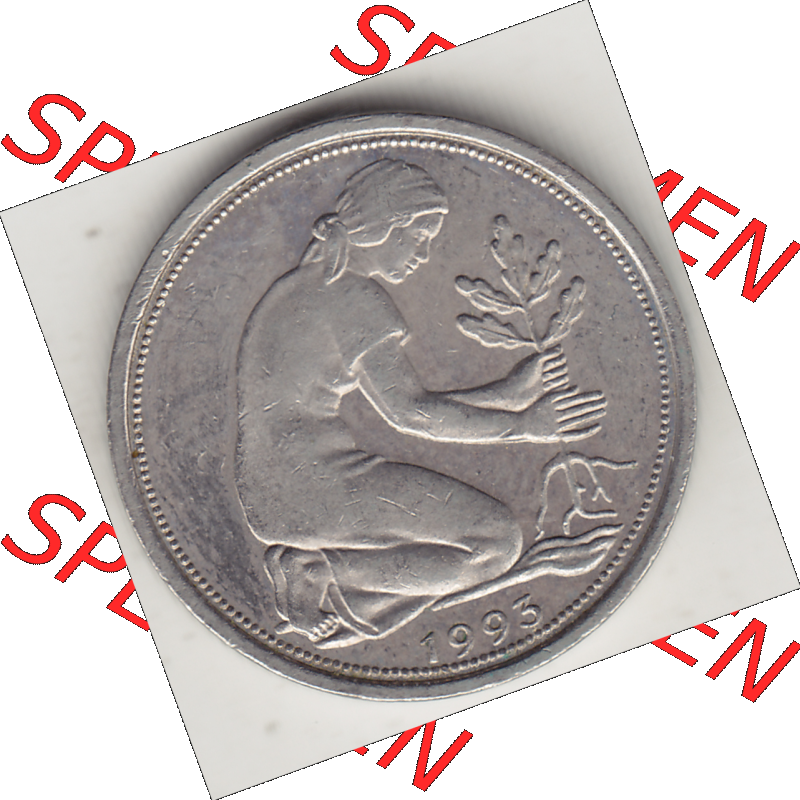BRD Münze Deutschland Original Bild in PNG 1950-2001, Fünfzig 50 Pfennig 1993 G Original Vorderseite Farbe (1) - Das farbiges Digital Bild / Foto der 50 Pfennig Münze... Sammlung
