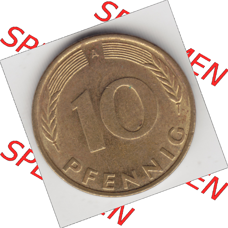 BRD Münze Deutschland Original Bild in PNG 1990-2001, Zehn 10 Pfennig 1990 A-01 Original Rückseite Farbe (1) Sammlung