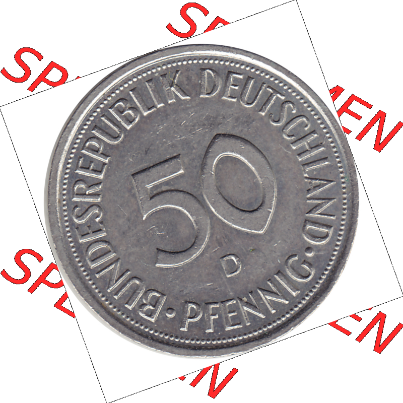 BRD Münze Deutschland Original Bild in PNG 1950-2001, Fünfzig 50 Pfennig 1995 D RS ausgeschnitten Farbe (1) - Das farbiges Digital Bild / Foto der 50 Pfennig Münze der... Sammlung