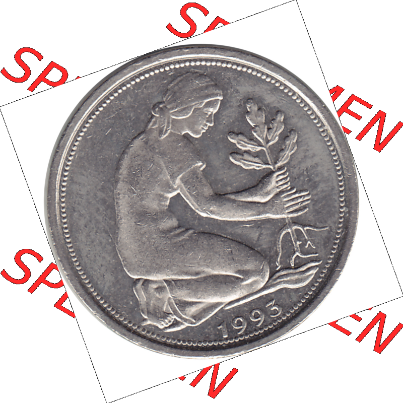 BRD Münze Deutschland Original Bild in PNG 1950-2001, Fünfzig 50 Pfennig 1993 J VS ausgeschnitten Farbe (1) - Das farbiges Digital Bild / Foto der 50 Pfennig Münze der... Sammlung
