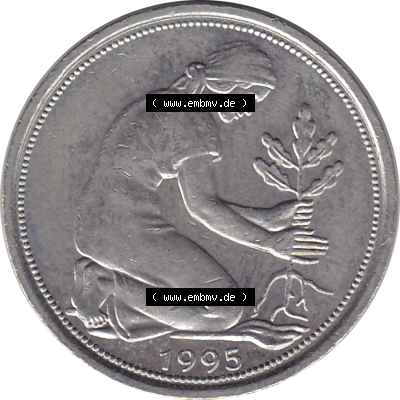 BRD Münze Deutschland Original Bild in PNG 1950-2001, Fünfzig 50 Pfennig 1995 D VS ausgeschnitten Farbe (1) - Das farbiges Digital Bild / Foto der 50 Pfennig Münze der... Sammlung