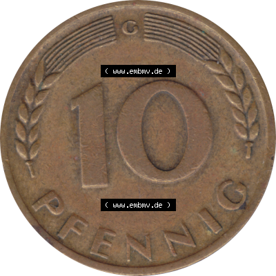 BRD Münze Deutschland Original Bild in PNG 1950-2001, Zehn 10 Pfennig 1966 G-01 RS ausgeschnitten Farbe (1) Sammlung