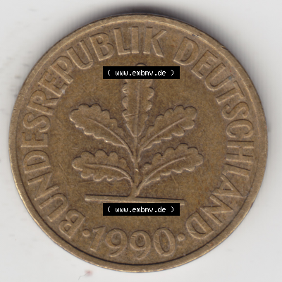 BRD Münze Deutschland Original Bild in PNG 1950-2001, Zehn 10 Pfennig 1990 D-01 Original Vorderseite Farbe (1) Sammlung