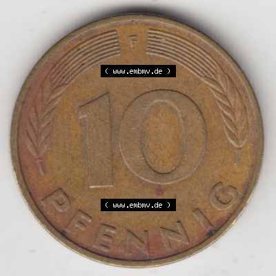 BRD Münze Deutschland Original Bild in PNG 1950-2001, Zehn 10 Pfennig 1985 F-01 Original Rückseite Farbe (1) Sammlung