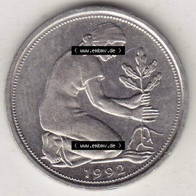 BRD Münze Deutschland Original Bild in PNG 1950-2001, Fünfzig 50 Pfennig 1992 G Original Vorderseite Farbe (1) - Das farbiges Digital Bild / Foto der 50 Pfennig Münze... Sammlung
