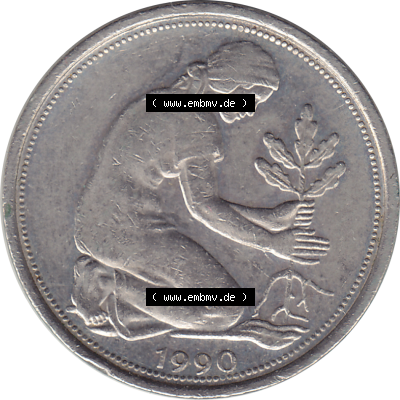 BRD Münze Deutschland Original Bild in PNG 1990-2001, Fünfzig 50 Pfennig 1990 A VS ausgeschnitten Farbe (1) - Das farbiges Digital Bild / Foto der 50 Pfennig Münze der... Sammlung