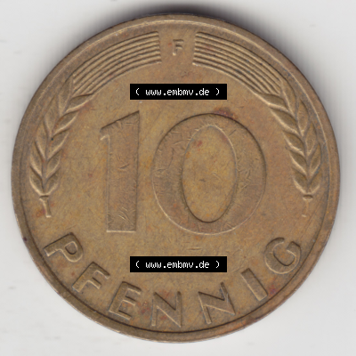 BRD Münze Deutschland Original Bild in PNG 1950-2001, Zehn 10 Pfennig 1971 F-05 Original Rückseite Farbe (1) Sammlung
