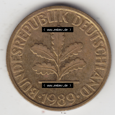 BRD Münze Deutschland Original Bild in PNG 1950-2001, Zehn 10 Pfennig 1989 F-02 Original Vorderseite Farbe (1) Sammlung