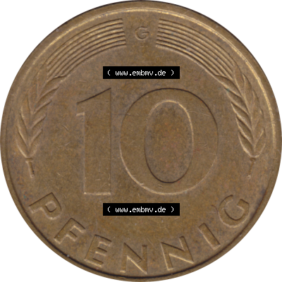 BRD Münze Deutschland Original Bild in PNG 1950-2001, Zehn 10 Pfennig 1989 G-01 RS ausgeschnitten Farbe (1) Sammlung