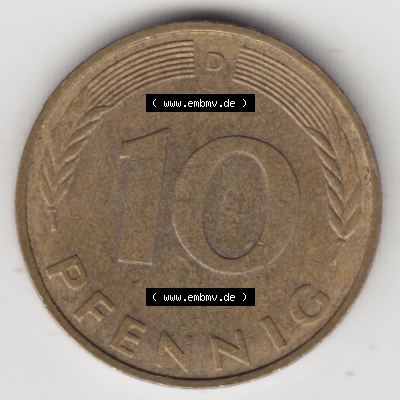 BRD Münze Deutschland Original Bild in PNG 1950-2001, Zehn 10 Pfennig 1988 D-13 Original Rückseite Farbe (1) Sammlung