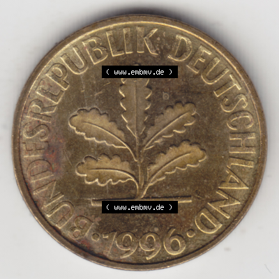 BRD Münze Deutschland Original Bild in PNG 1990-2001, Zehn 10 Pfennig 1996 A-02 Original Vorderseite Farbe (1) Sammlung
