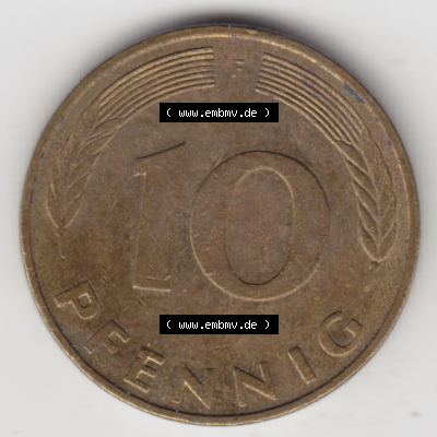 BRD Münze Deutschland Original Bild in PNG 1950-2001, Zehn 10 Pfennig 1990 F-01 Original Rückseite Farbe (1) Sammlung