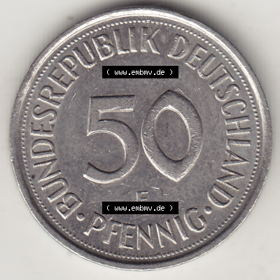 BRD Münze Deutschland Original Bild in PNG 1950-2001, Fünfzig 50 Pfennig 1992 F Original Rückseite Farbe (1) - Das farbiges Digital Bild / Foto der 50 Pfennig Münze... Sammlung