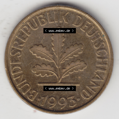 BRD Münze Deutschland Original Bild in PNG 1990-2001, Zehn 10 Pfennig 1993 A-01 Original Vorderseite Farbe (1) Sammlung