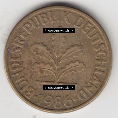 BRD Münze Deutschland Original Bild in PNG 1950-2001, Zehn 10 Pfennig 1986 D-01 Original Vorderseite Farbe (1) Sammlung