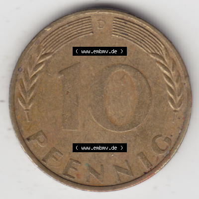 BRD Münze Deutschland Original Bild in PNG 1950-2001, Zehn 10 Pfennig 1970 D-01 Original Rückseite Farbe (1) Sammlung