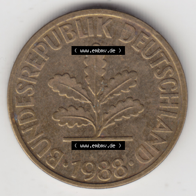 BRD Münze Deutschland Original Bild in PNG 1950-2001, Zehn 10 Pfennig 1988 D-01 Original Vorderseite Farbe (1) Sammlung